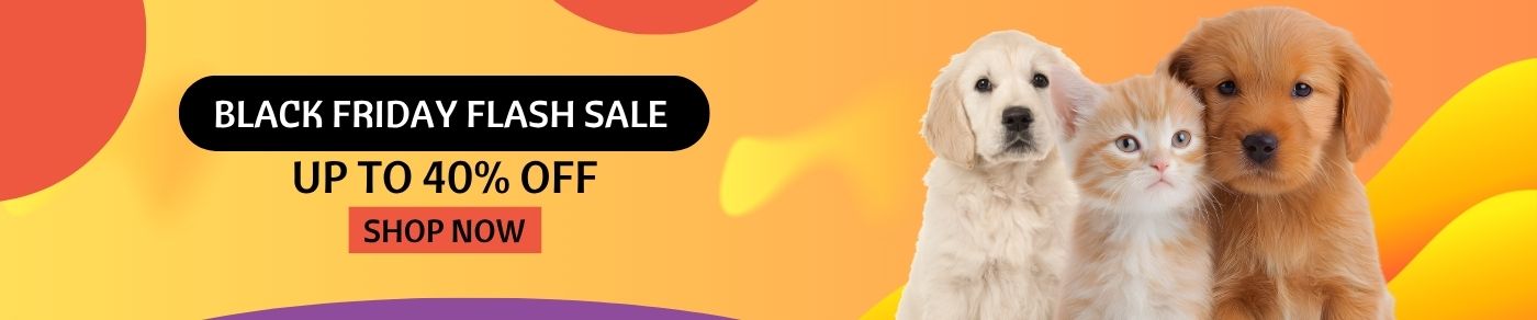 Black Friday pet sale banner with cute puppies and kitten, up to 40 percent off dog and cat treats in Australia