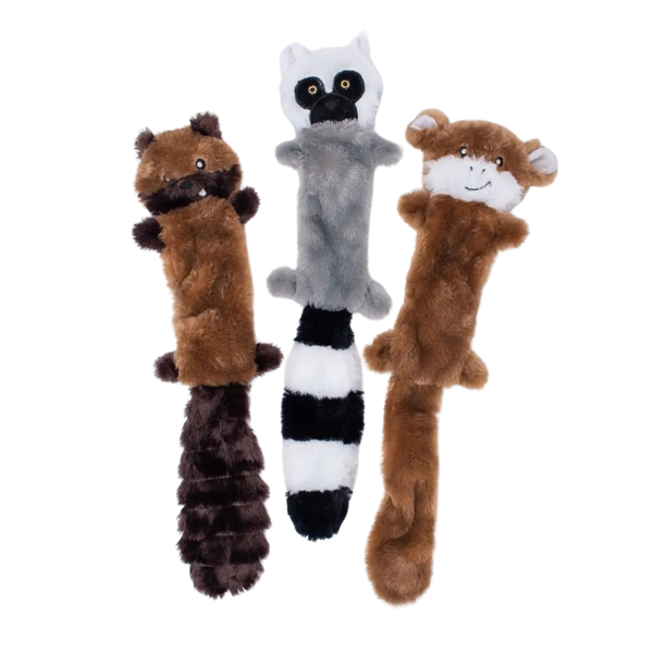 ZIPPYPAWS SKINNY PELTZ 3-PACK LARGE CHIPMUNK LEMUR MONKEY