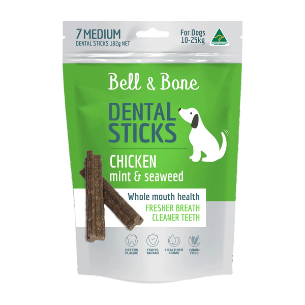 BELL & BONE DOG DENTAL STICKS CHICKEN MINT & SEAWEED MED