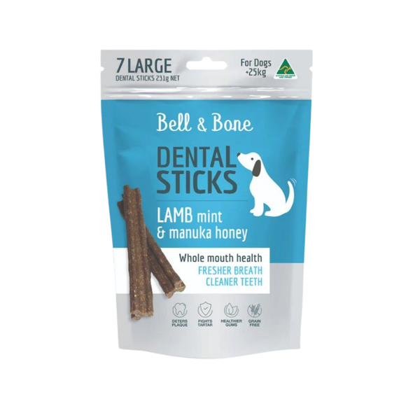 BELL & BONE DOG DENTAL STICKS LAMB MINT & MANUKA HONEY LG