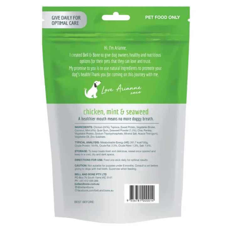 Bell Bone Senior Dental Sticks Chicken Mint Ginger LG bck