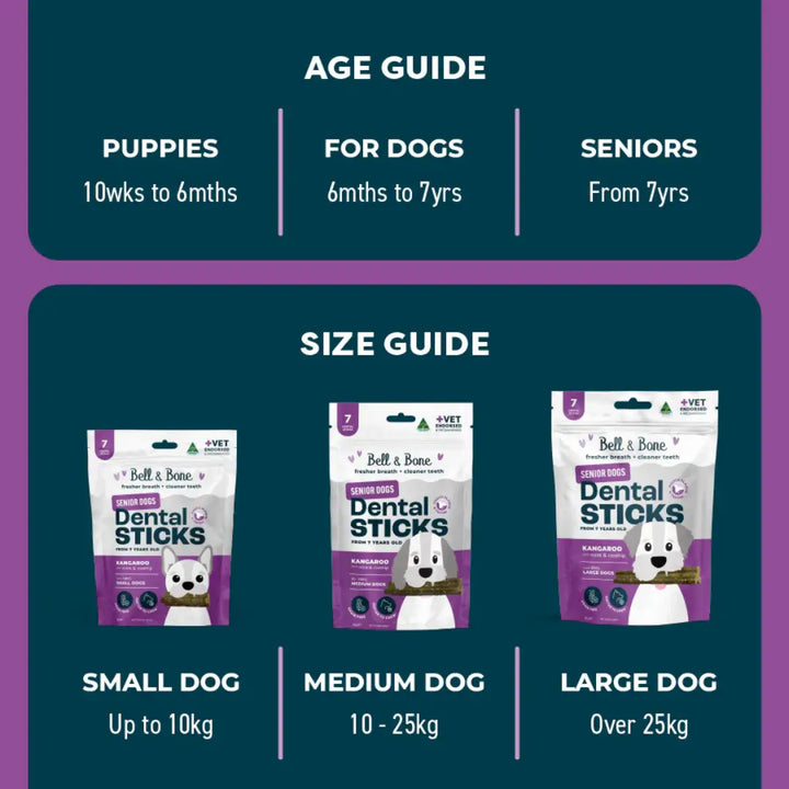 Bell Bone Senior Dental Sticks Roo Mint Rosehip LG guide