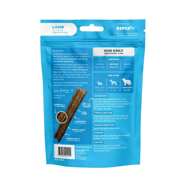 Bell & Bone Dog Dental Sticks Lamb Mint & Manuka Honey MED back