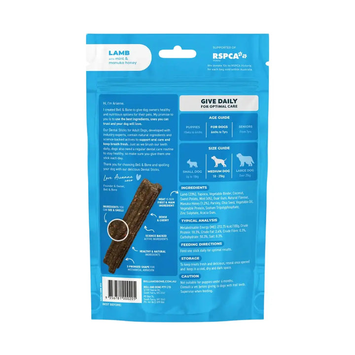 Bell & Bone Dog Dental Sticks Lamb Mint & Manuka Honey SM back