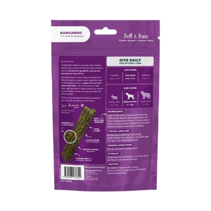 Bell & Bone Dog Dental Sticks Roo Mint & Turmeric LG back