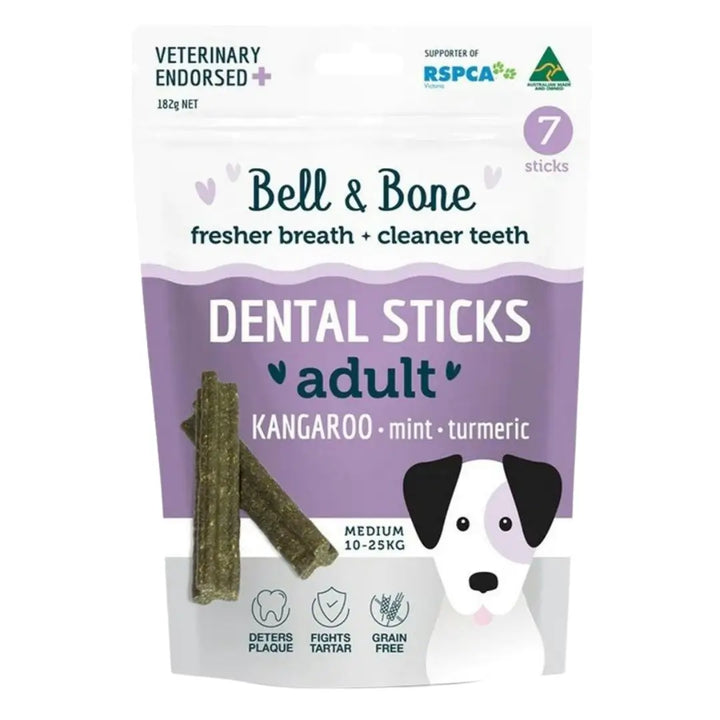 Bell & Bone Dog Dental Sticks Roo Mint & Turmeric Med