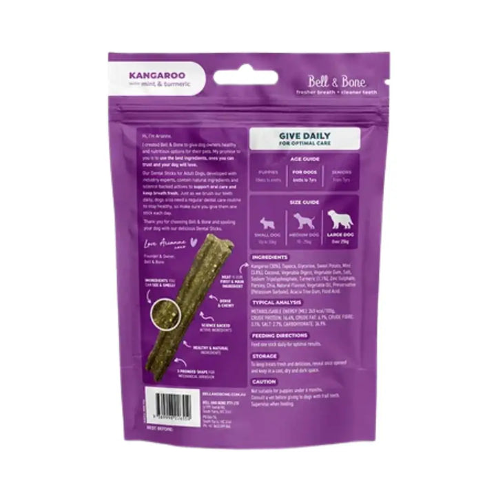 Bell & Bone Dog Dental Sticks Roo Mint & Turmeric SM back