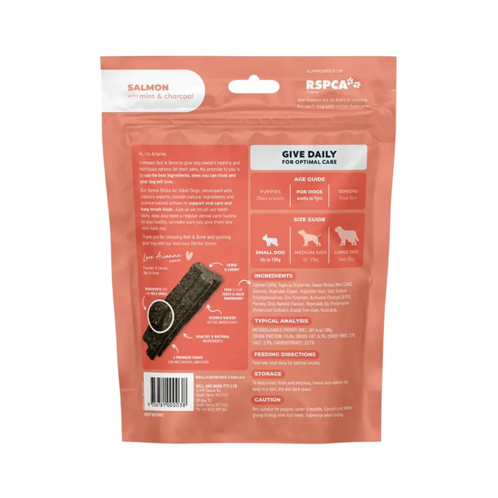 Bell & Bone Dog Dental Sticks Salmon Mint & Charcoal Med back