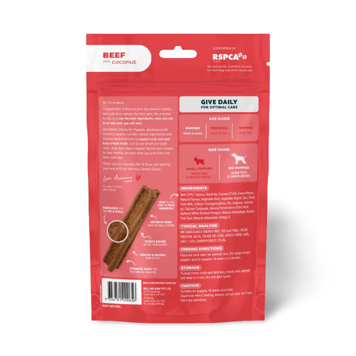 Bell & Bone Puppy Dental Chews in Beef & Coconut LG back