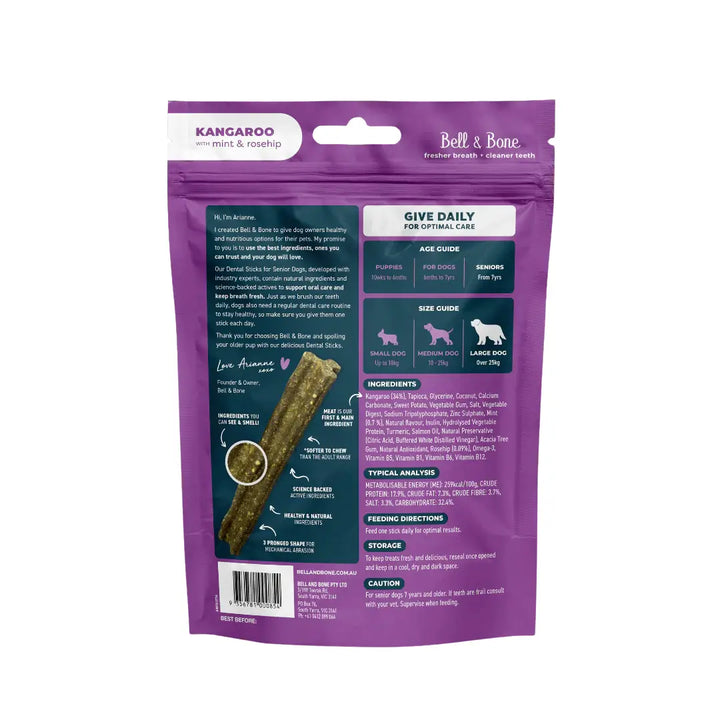 Bell & Bone Senior Dental Sticks Roo Mint Rosehip SM back
