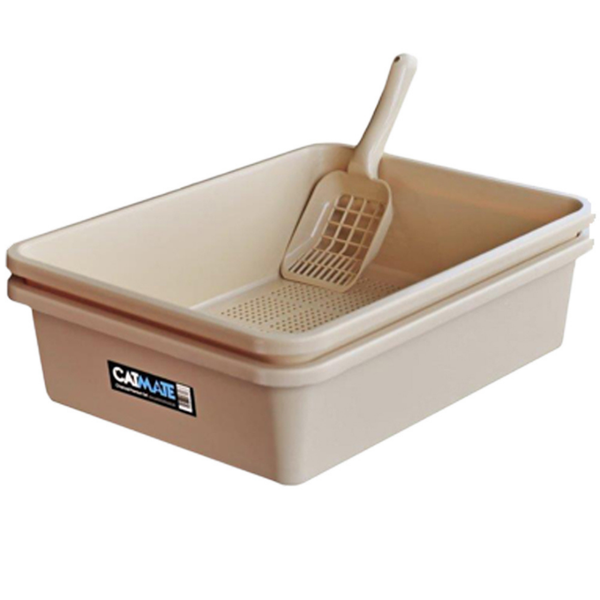 CATMATE 3 PIECE SIEVE LITTER TRAY BEIGE (WITH SCOOP)