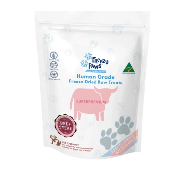 FREEZY PAWS BEEF STEAK RAW TREATS FOR CAT & DOG 70G