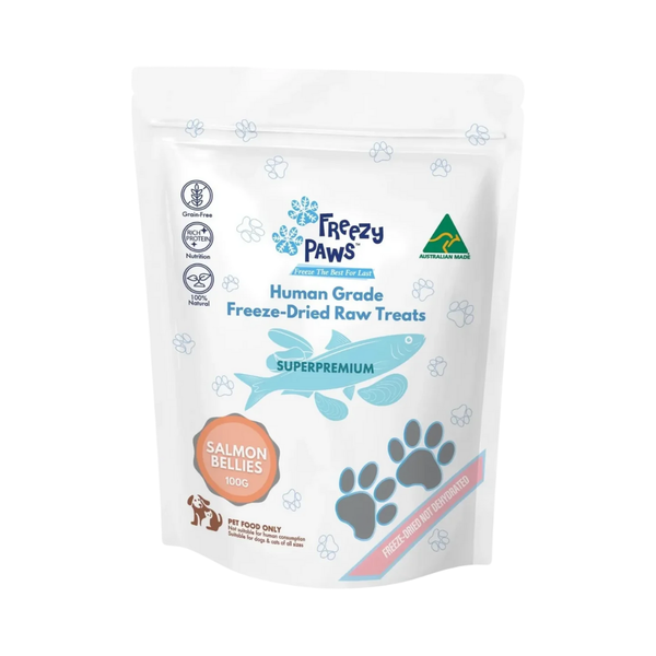 FREEZY PAWS FREEZE DRIED SALMON BELLIES TREATS 100G