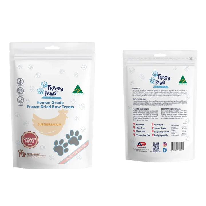 Freezy Paws Freeze-Dried Chicken Heart Treats 100g back
