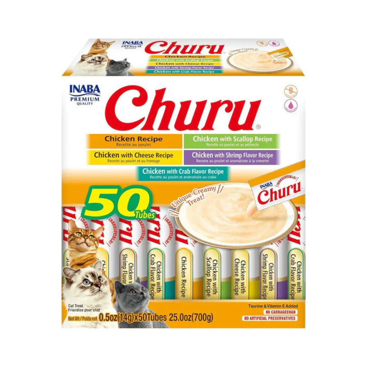 INABA CAT CHURU PUREE CHICKEN VARIETIES 50PK TUB  box