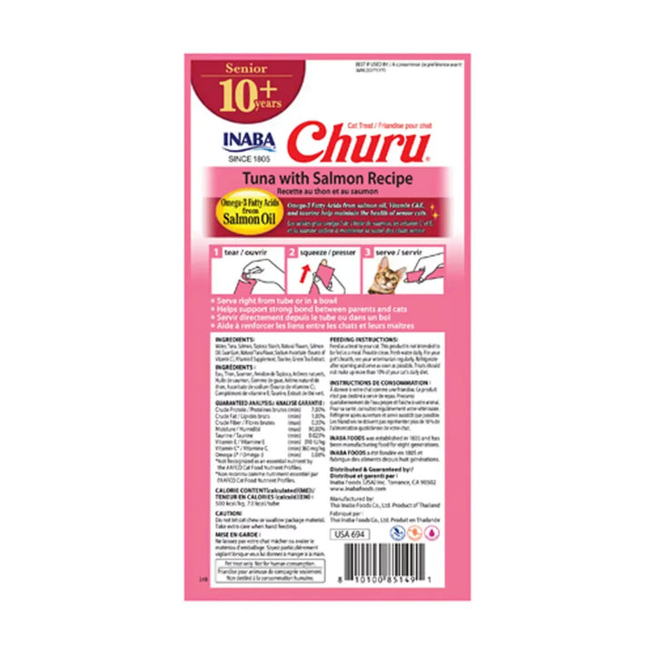 INABA CAT CHURU PUREE SENIOR 10+ TUNA SALMON 56G 6PK (OM6) back