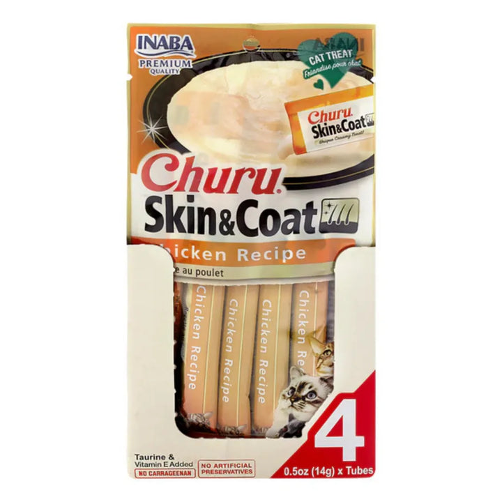 INABA CAT CHURU PUREE SKIN & COAT CHICKEN 56G 6PK