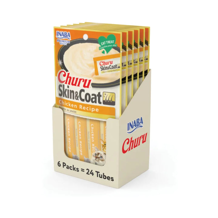 INABA CAT CHURU PUREE SKIN & COAT CHICKEN 56G 6PK (OM6) packs