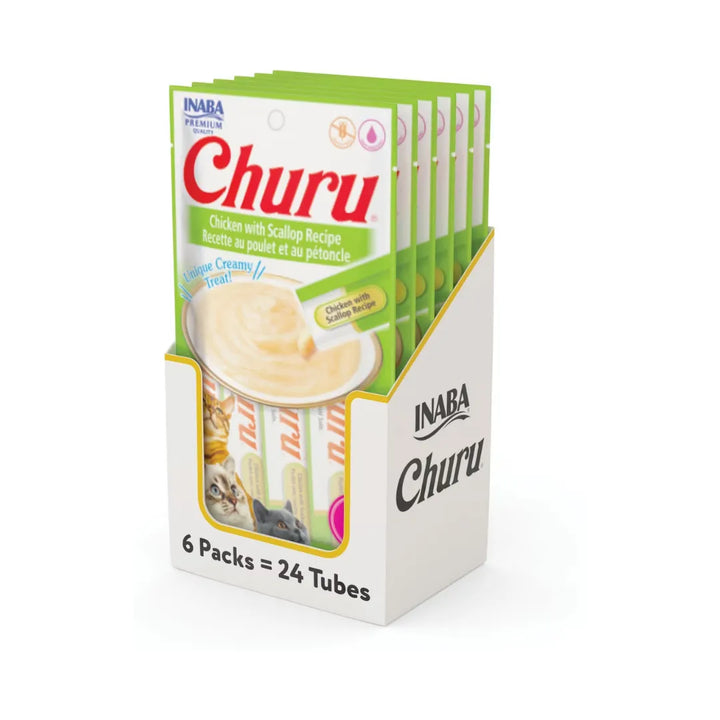 INABA CAT CHURU PUREE SKIN & COAT CHKN SCALLOP 56G 6PK