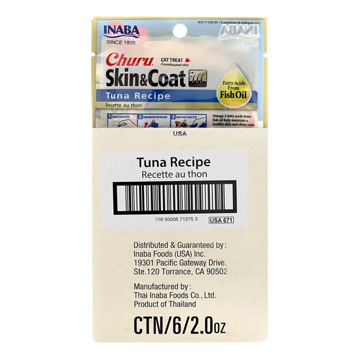 INABA CAT CHURU PUREE SKIN & COAT TUNA 56G 6PK (OM6) backs