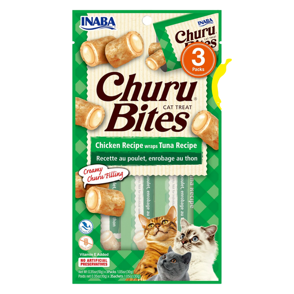 INABA CAT CHURU BITES CHICKEN WRAPS WITH TUNA 30G 6PK(OM6)