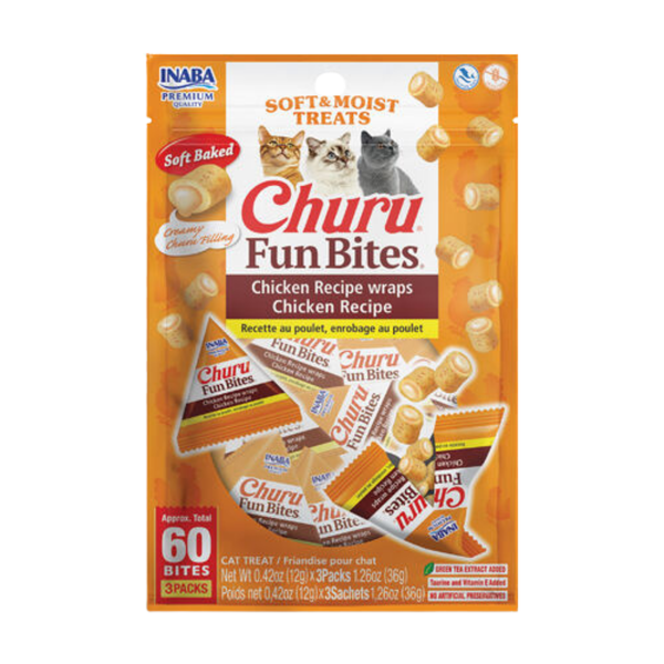 INABA CAT CHURU FUN BITE CHKN WRAP CHICKEN 36G 6PK(OM6)