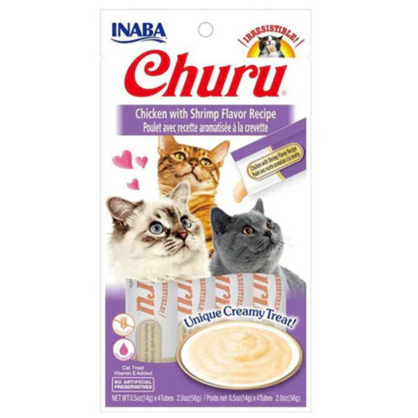 INABA CAT CHURU PUREE CHICKEN WITH SHRIMP 56G 6PK(OM6)