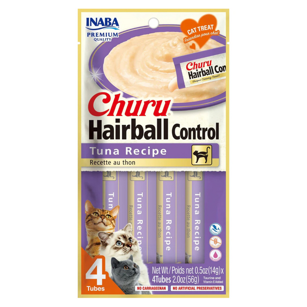 INABA CAT CHURU PUREE HAIRBALL CONTROL TUNA 56G 6PK (OM6)