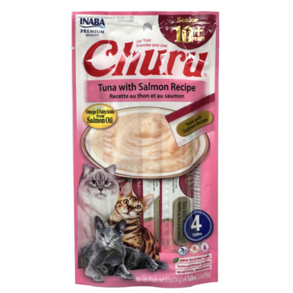 INABA CAT CHURU PUREE SENIOR 10+ TUNA SALMON 56G 6PK (OM6)
