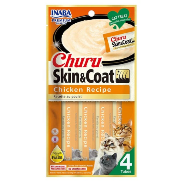 INABA CAT CHURU PUREE SKIN & COAT CHICKEN 56G 6PK (OM6)