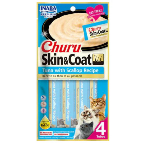 INABA CAT CHURU PUREE SKIN & COAT TUNA SCALLOP 56G 6PK(OM6)
