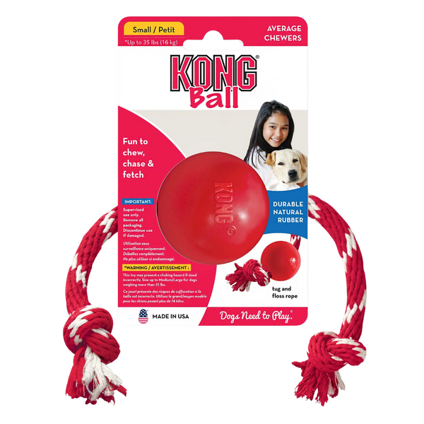 KONG DOG SMALL BALL W'ROPE (KB21)