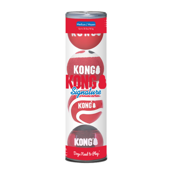 KONG SIGNATURE BALLS 4PK ASSORTED MEDIUM