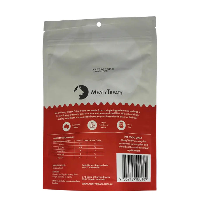 Meaty Treaty Freeze Dried Kangaroo Steak 80g bk