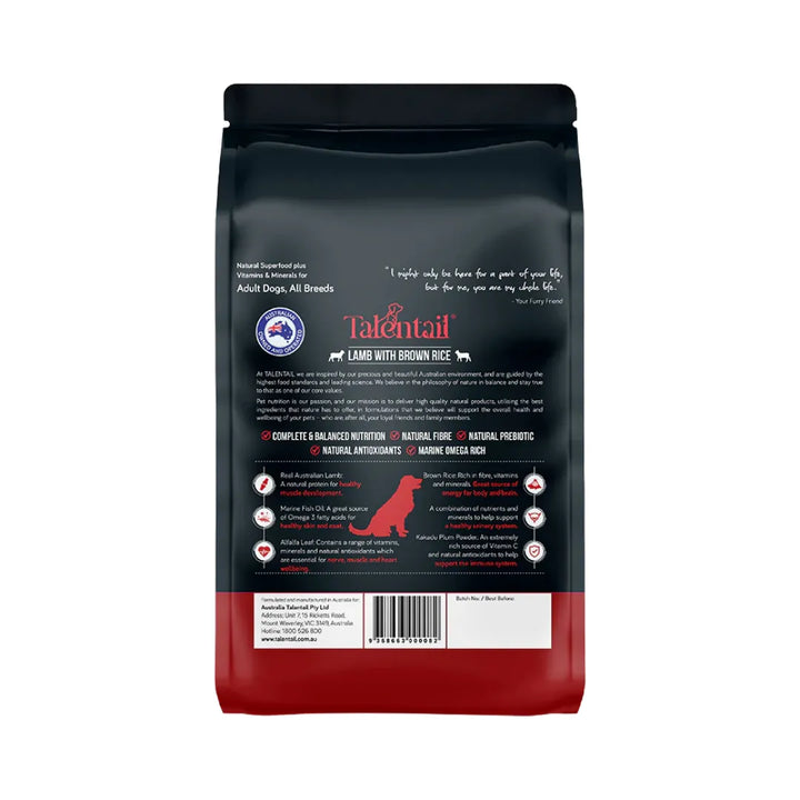 TALENTAIL PREMIUM LAMB WITH BROWN RICE 3.5 KG back