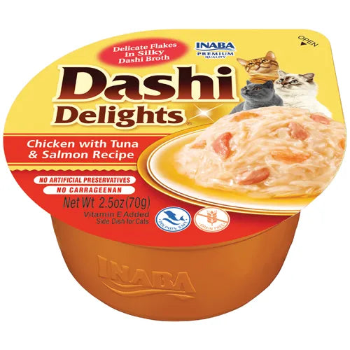 INABA DASHI DELIGHTS CUP CHKN TUNA & SALMON 70G 6PK(OM6)