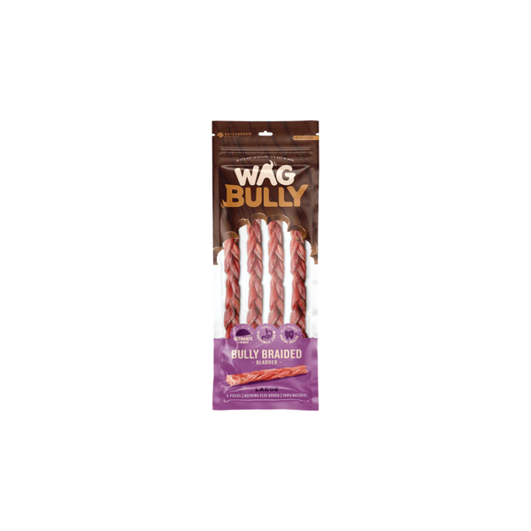 WAG BRAIDED BULLY STICK LARGE 4 PACK