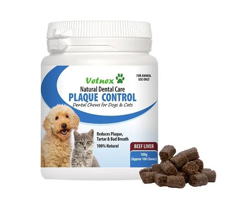 VETNEX PLAQUE CONTROL CHEWS BEEF LIVER FOR DOG & CAT 100G
