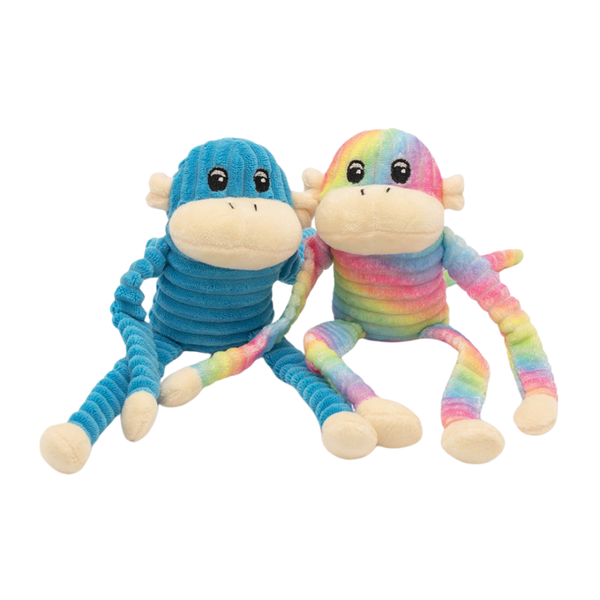 ZIPPYPAWS SPENCER THE CRINKLE MONKEY 2PK - SMALL RBOW & BLUE