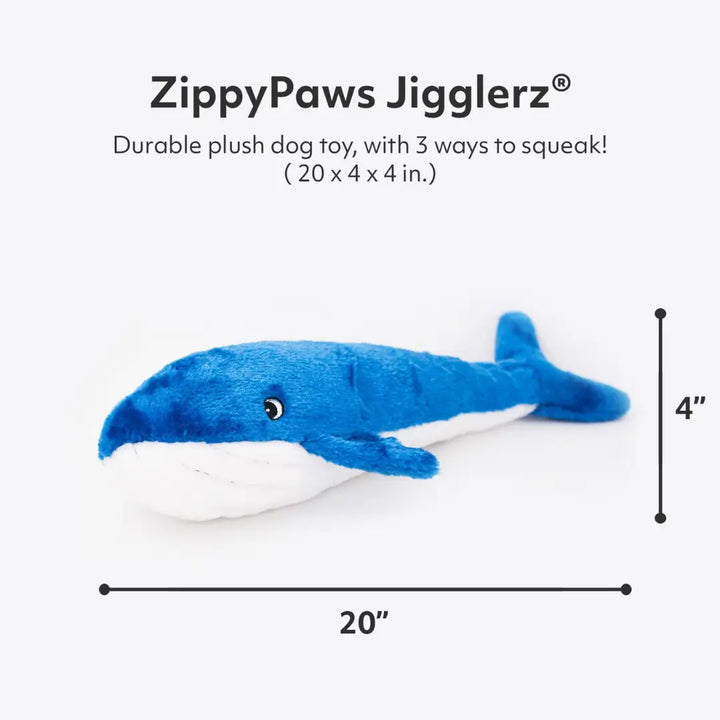 Zippypaws Jigglerz - Blue Whale sizes