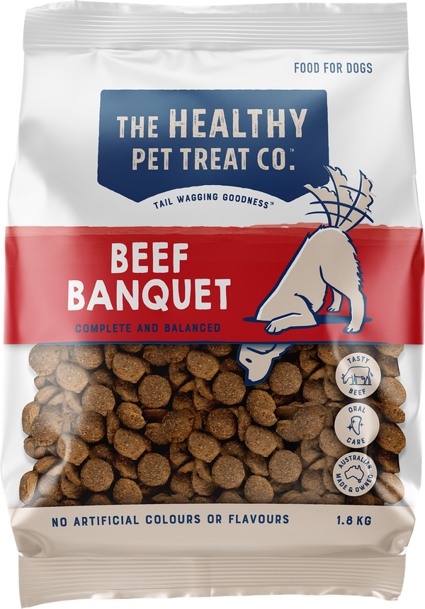 HEALTHY PET TREAT CO BEEF BANQUET KIBBLE 1.8KG