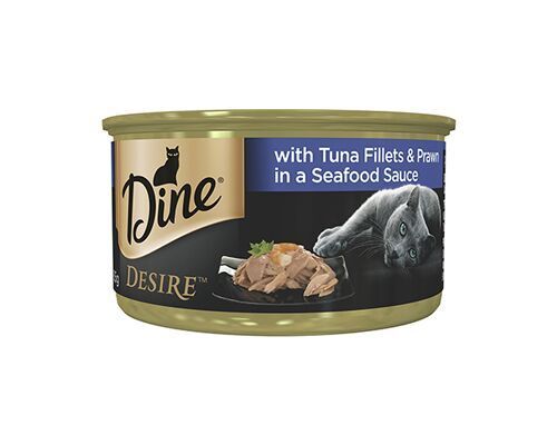 DINE DESIRE TUNA FLT & PRWN IN SFOOD SAUCE 85G 1X6PK