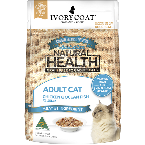 IVORY COAT CAT ADULT CHICKEN & OFISH IN JELLY 85G 12PK(OM12)