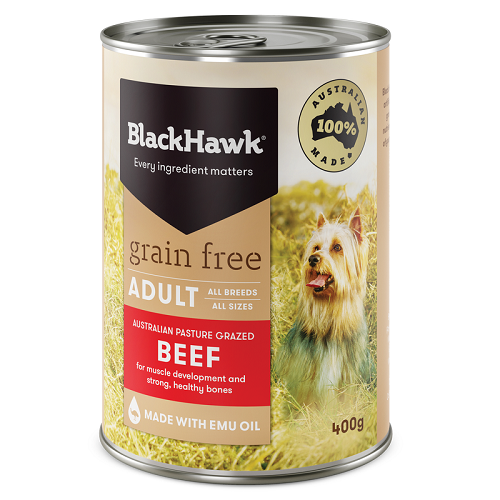 BLACK HAWK GRAIN FREE BEEF 400G 12PK (OM12)