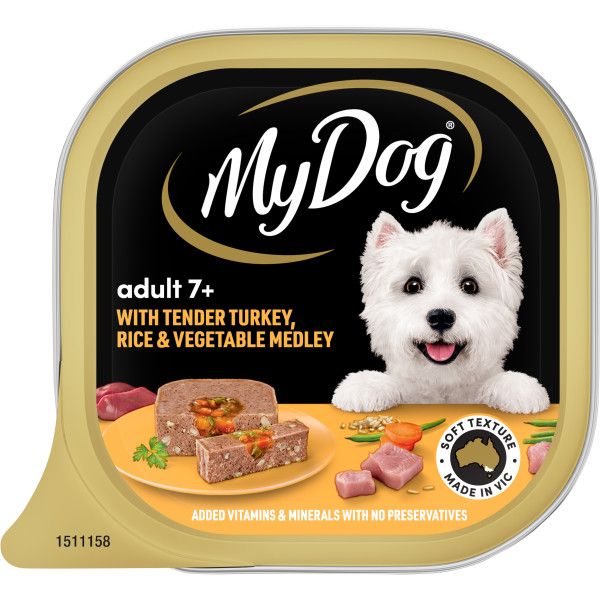 MY DOG SNR TURK & RICE TOPPED W VEG 100G 12PK(OM12)