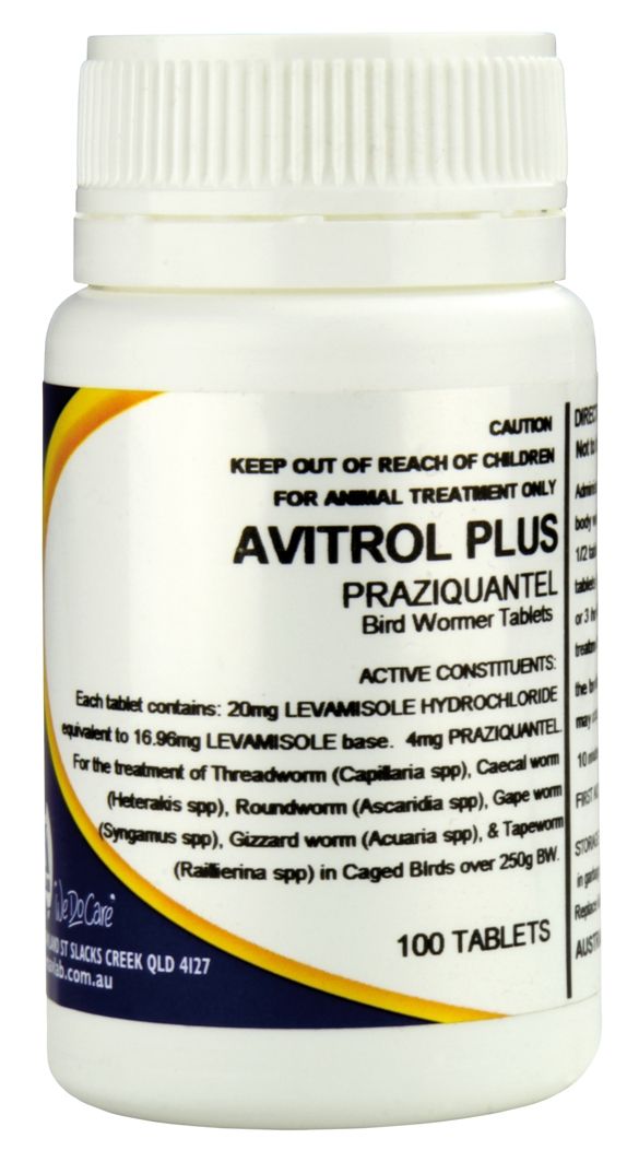 AVITROL PLUS PRAZIQUANTEL BIRD WORMER 100 TABLETS