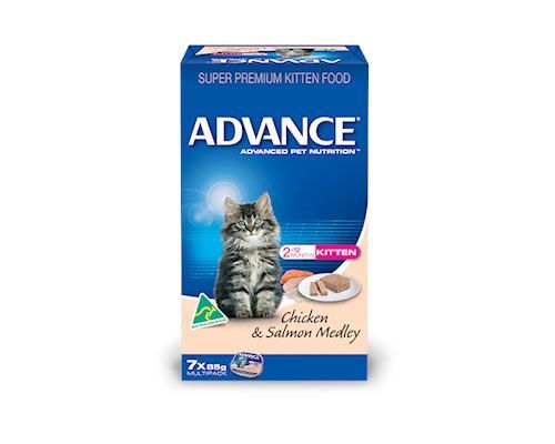 ADVANCE CAT KITTEN CHICKEN AND SLMN MED 85G 7PK (OM7)