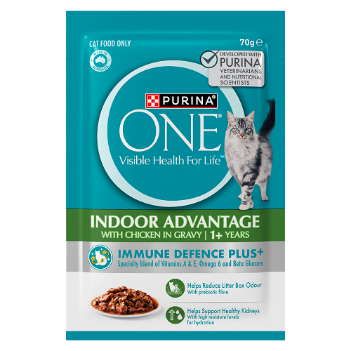 PURINA ONE CAT ADULT INDOOR CHICKEN POUCH 70G 12PK (OM12)