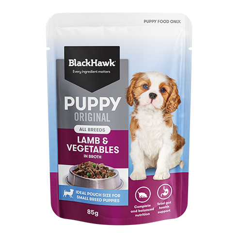 BLACK HAWK PUPPY LAMB & VEGETABLES 85G 12PK (OM12)