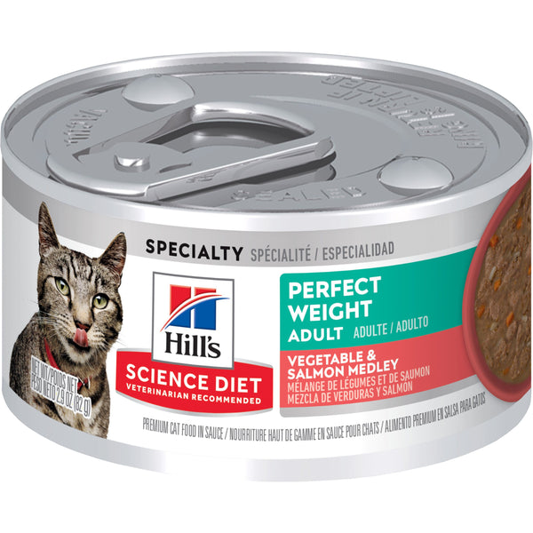 HILLS CAT ADULT PERFECT WEIGHT VEG SALMON MED 82G 24PK(OM24)